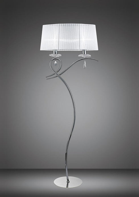 Mantra M5280 Louise Floor Lamp 2 Light E27 With White Shade Polished Chrome/Clear Crystal