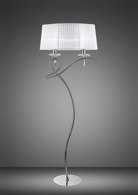 Mantra M5280 Louise Floor Lamp 2 Light E27 With White Shade Polished Chrome/Clear Crystal