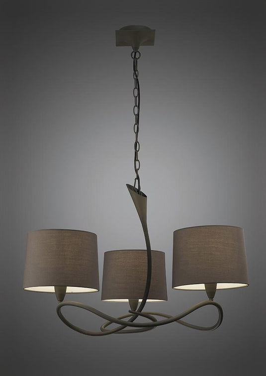 Mantra M3686 Lua Pendant 3 Light E27, Ash Grey With Ash Grey Shades