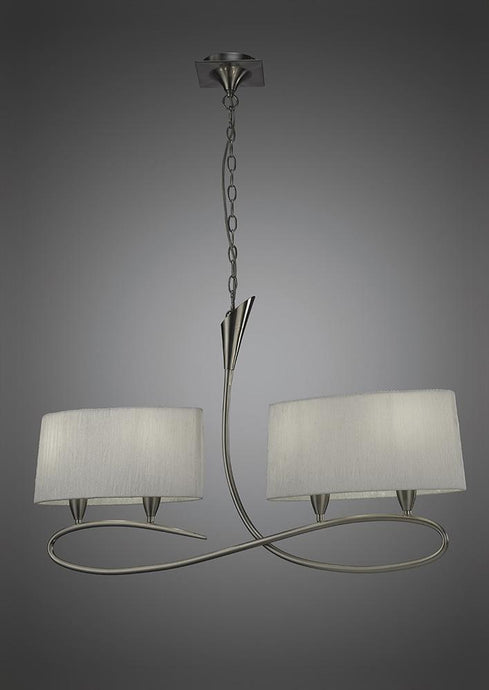 Mantra M3700 Lua Pendant 2 Arm 4 Light E27, Satin Nickel With White Shades