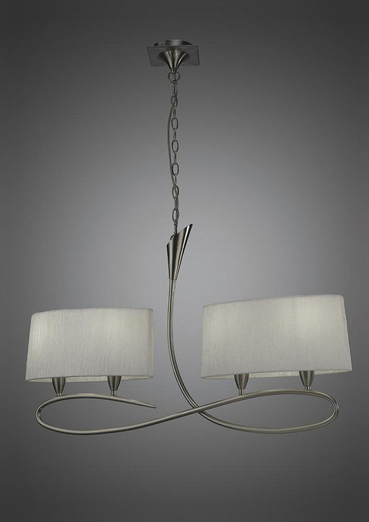 Mantra M3700 Lua Pendant 2 Arm 4 Light E27, Satin Nickel With White Shades