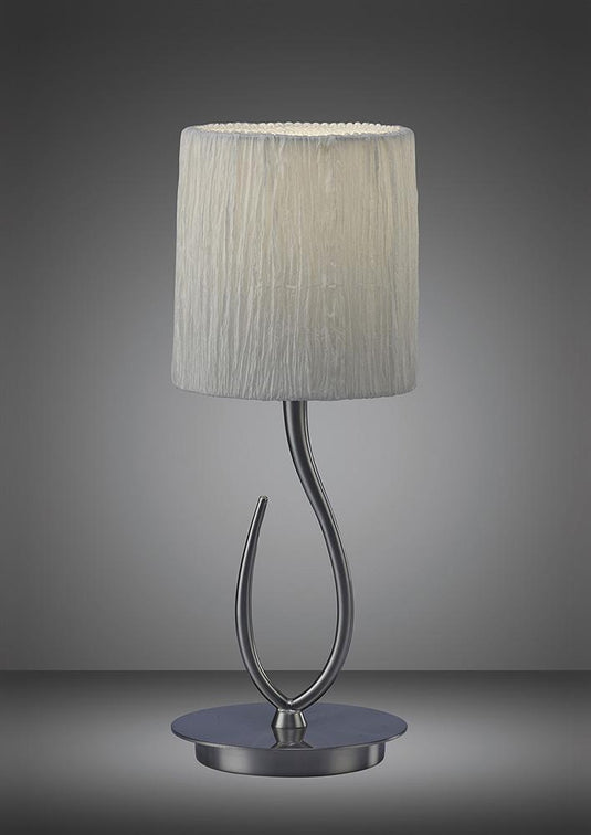 Mantra M3702 Lua Table Lamp 1 Light E27, Satin Nickel Small With White Shade