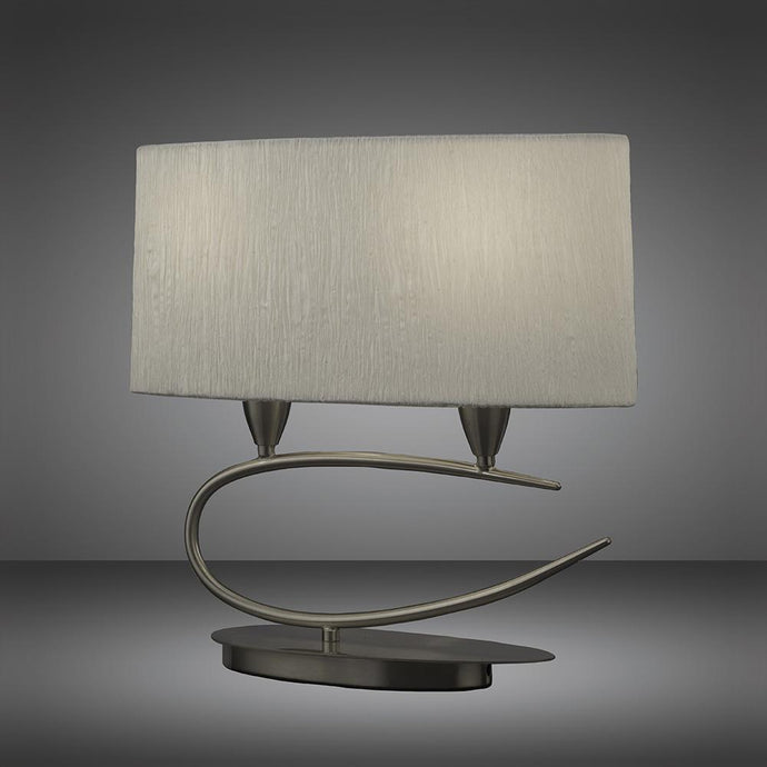 Mantra M3703 Lua Table Lamp 2 Light E27, Satin Nickel With White Shade
