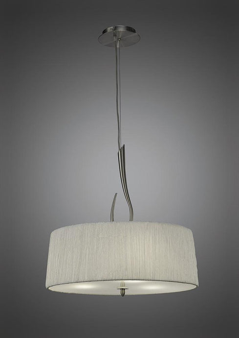 Mantra M3704 Lua Pendant 3 Light E27, Satin Nickel With White Shade