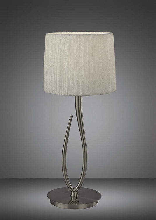 Mantra M3708 Lua Table Lamp 1 Light E27, Satin Nickel Large With White Shade