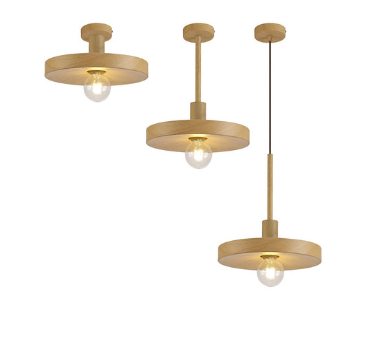 C-Lighting Lydd Single Pendant, 1 Light Adjustable E27, Wood Effect - 29062