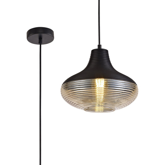 C-Lighting Lydden Single Vase Pendant 1 Light E27, Black/Amber Glass - 28973