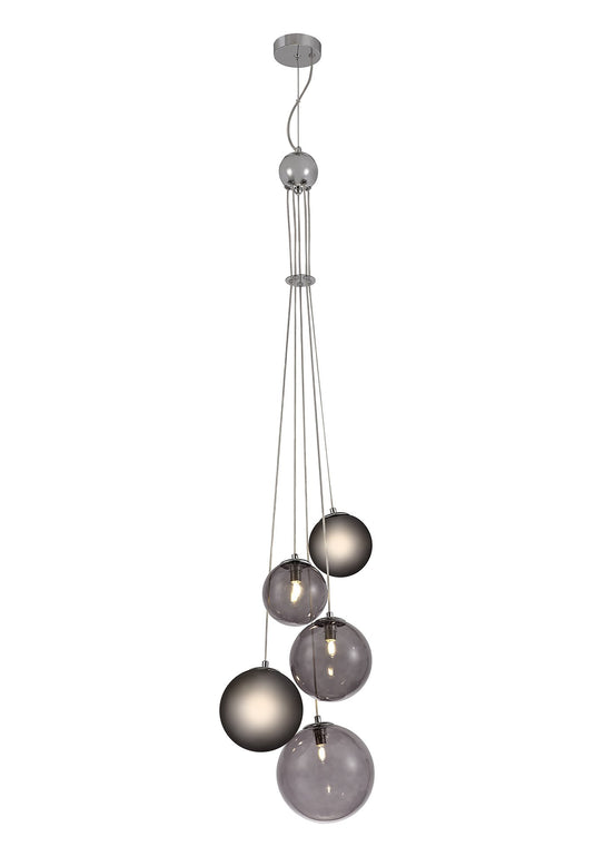 C-Lighting Lyra Pendant, 5 x G9, Polished Chrome/Smoked Glass - 29089