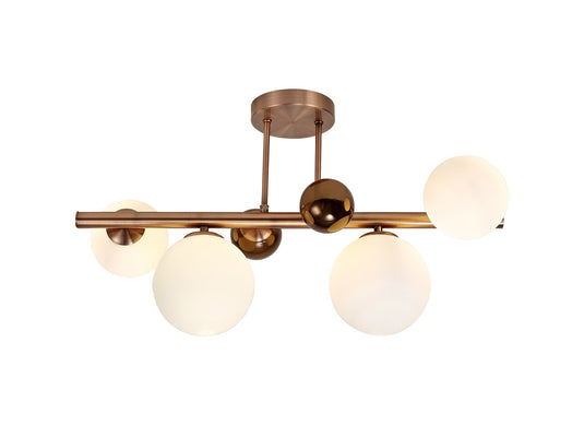 C-Lighting Lyra Semi Flush Ceiling Light, 4 x G9, Antique Copper, Opal & Copper Glass - 29096
