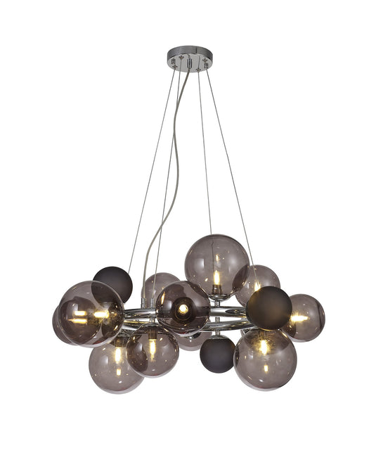 C-Lighting Lyra Circular Pendant, 12 x G9, Polished Chrome, Smoked/Black Glass - 33246