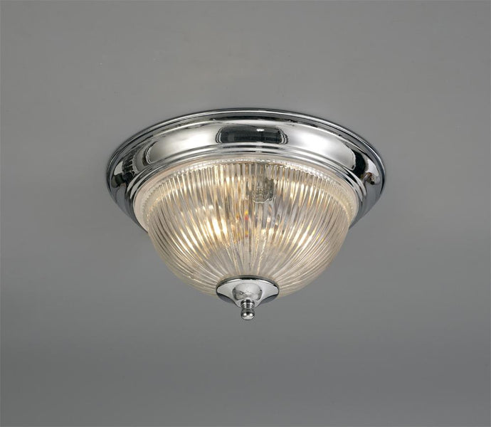 Deco D0404 Macy IP44 2 Light E14 Flush Ceiling Light, Polished Chrome With Clear Ribbed Glass