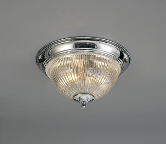 Deco D0404 Macy IP44 2 Light E14 Flush Ceiling Light, Polished Chrome With Clear Ribbed Glass