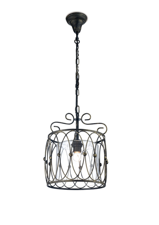 Diyas IL31580 Malcolm Single Pendant 1 Light E27 Black/Gold With Clear Glass - 38413