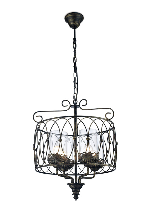 Diyas IL31581 Malcolm Single Pendant 4 Light E27 Black/Gold With Clear Glass - 38414