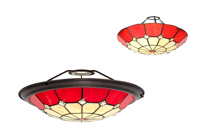 C-Lighting Manston, Tiffany 35cm Non-electric Uplighter Shade, Cmurston/Red/Clear Crystal Centre/Aged Antique Brass Trim - 28825