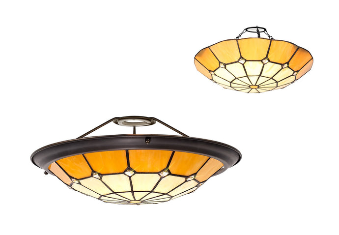 C-Lighting Manston, Tiffany 35cm Non-Electric Uplighter Shade, Cmurston/Beige/Clear Crystal Centre/Aged Antique Brass Trim - 28826