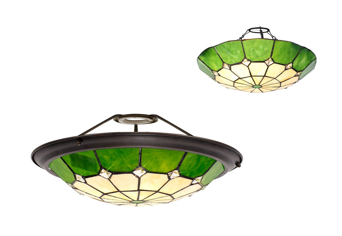 C-Lighting Manston, Tiffany 35cm Non-Electric Uplighter Shade, Cmurston/Green/Clear Crystal Centre/Aged Antique Brass Trim - 28827
