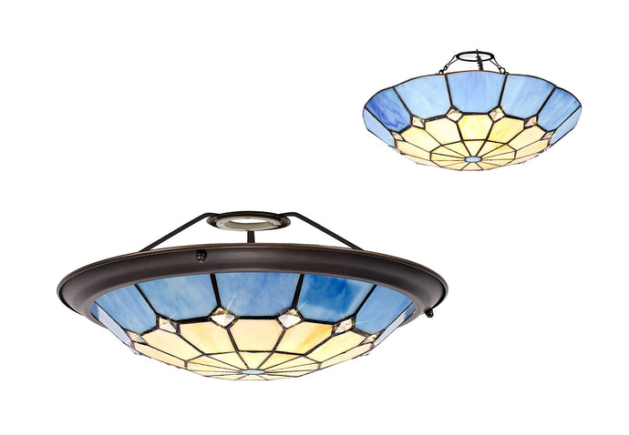 C-Lighting Manston, Tiffany 35cm Non-electric Uplighter Shade, Cmurston/Rich Blue/Clear Crystal Centre/Aged Antique Brass Trim - 28828