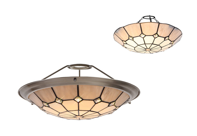 C-Lighting Manston, Tiffany 35cm Non-electric Uplighter Shade, Cmurston/Grey/Crystal Centre/Satin Nickel Brass Trim - 28829