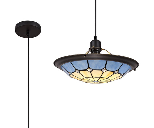 C-Lighting Manston 1 Light Pendant E27 With 35cm Tiffany Shade, Cmurston/Rich Blue/Clear Crystal Centre/Aged Antique Brass Trim/Black - 29413