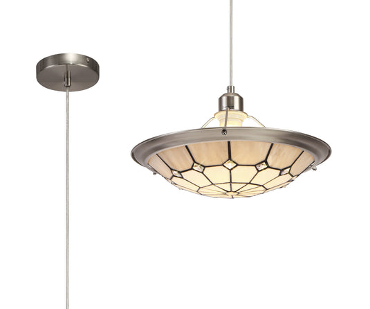 C-Lighting Manston 1 Light Pendant E27 With 35cm Tiffany Shade, Cmurston/Grey/Crystal Centre/Satin Nickel Brass Trim/Satin Nickel - 29414