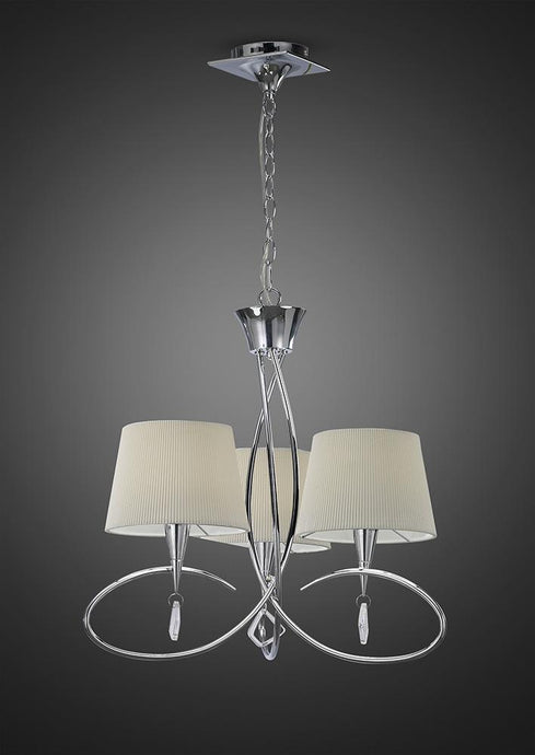 Mantra M1640 Mara Pendant 3 Light E14, Polished Chrome With Ivory White Shades