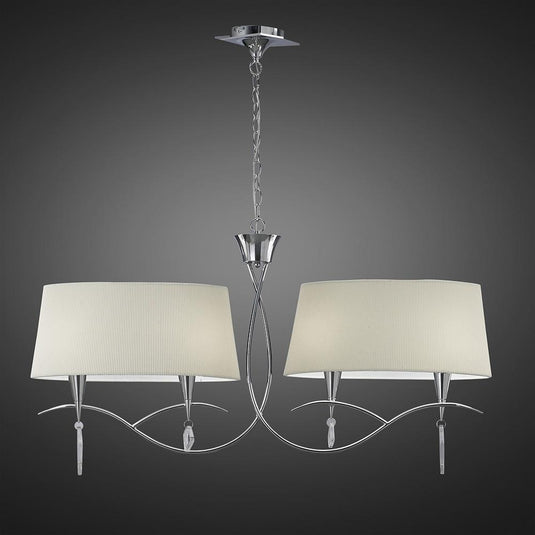 Mantra M1642 Mara Pendant 2 Arm 4 Light E14, Polished Chrome With Ivory White Shades