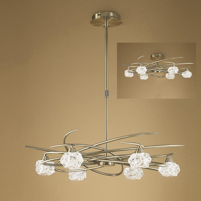 Mantra M4072 Maremagnum Telescopic Semi Flush Convertible 6 Light G9, Antique Brass