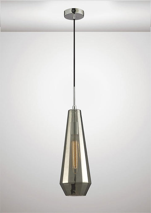 Deco D0108 Markus Single Slim Cone Pendant 1 Light Polished Chrome/Smoke Black Glass