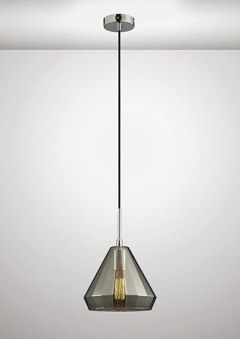 Deco D0109 Markus Single Medium Cone Pendant 1 Light E27 Polished Chrome/Smoke Black Glass