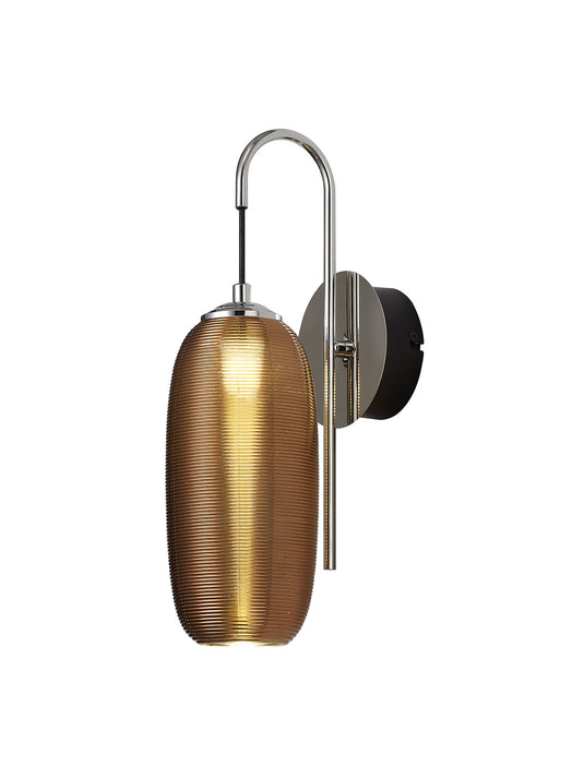 C-Lighting Martin Switched Wall Lamp, 1 x 6W LED, 4000K, 720lm, Polished Chrome/Black With Copper Glass, 3yrs Warranty - 33206