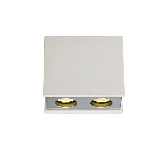 C-Lighting Mayfield 2 Light Rectangular Ceiling GU10, White Paintable Gypsum With Polished Chrome Cover - 29514