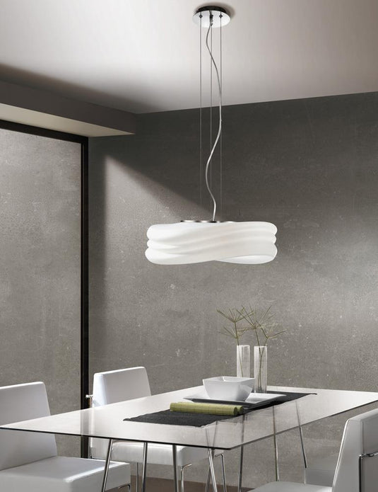 Mantra M3620 Mediterraneo Pendant 3 Light E27 Large, Polished Chrome/Frosted White Glass