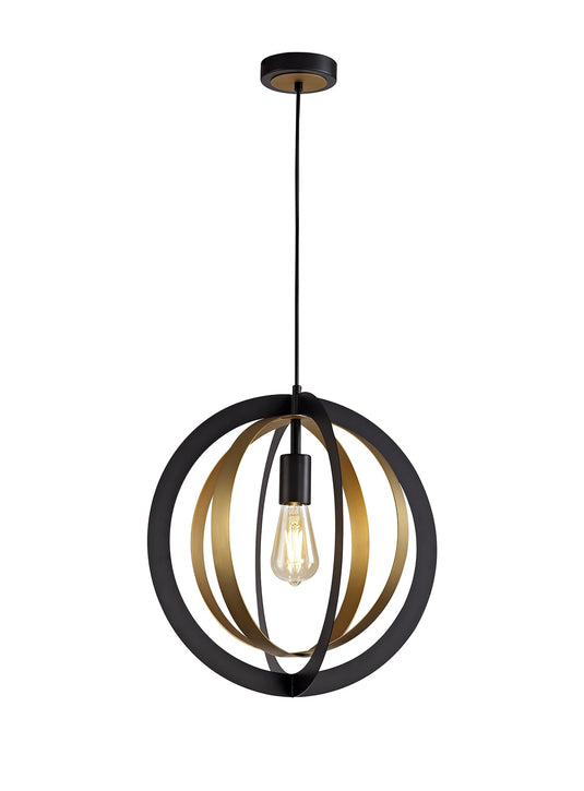 C-Lighting Mereworth Pendant, 1 x E27, Black/Satin Gold - 29254