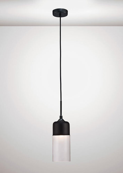 Deco D0112 Mia Single Tube Pendant 1 Light E27 Black/Clear Glass