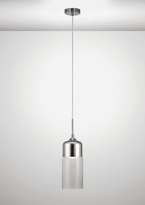 Deco D0113 Mia Single Tube Pendant 1 Light E27 Polished Chrome/Clear Glass