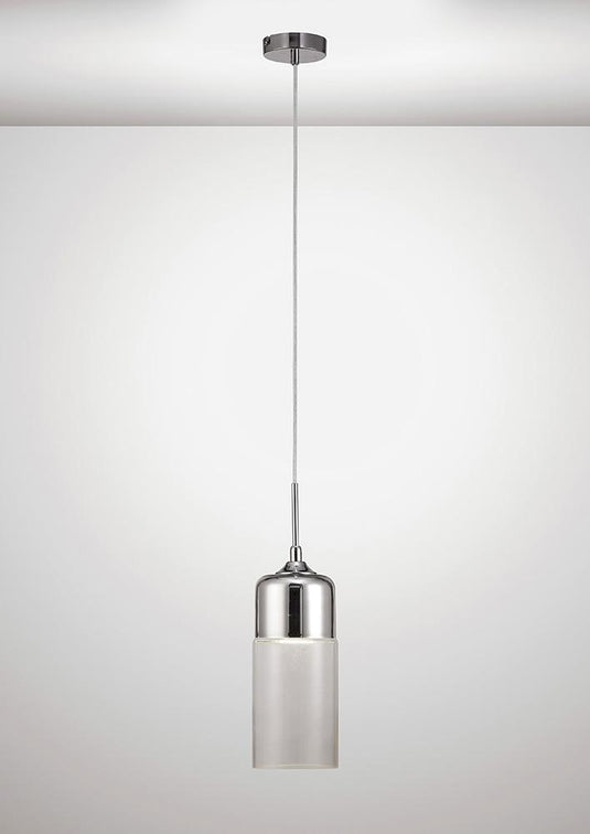 Deco D0113 Mia Single Tube Pendant 1 Light E27 Polished Chrome/Clear Glass