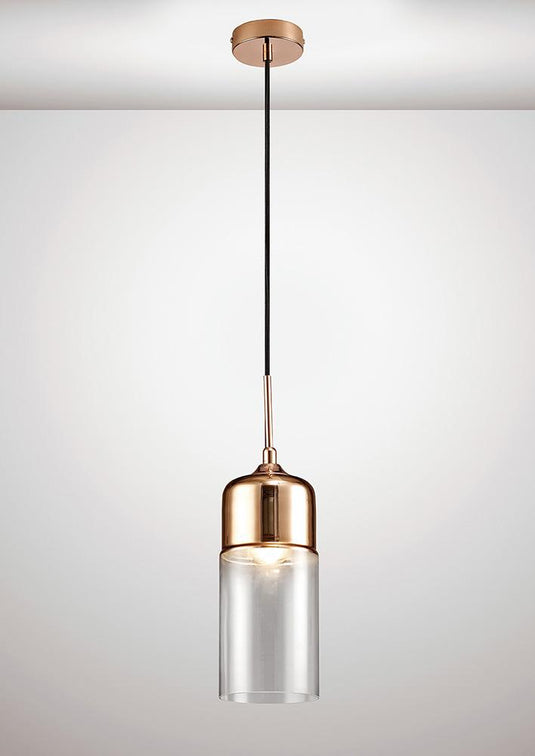 Deco D0114 Mia Single Tube Pendant 1 Light E27 Bronze/Clear Glass