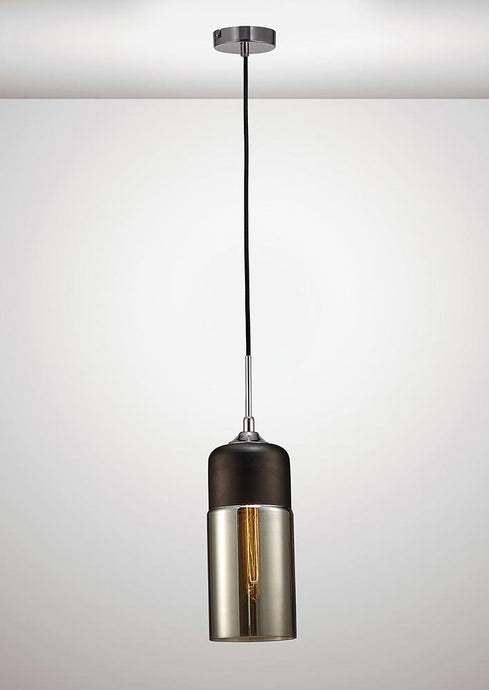 Deco D0115 Mia Single Tube Pendant 1 Light E27 Polished Chrome/Black/Smoke Glass
