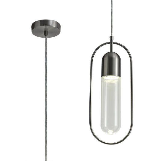 C-Lighting Mica Pendant, 1 x 7W LED, 4000K, 790lm, Satin Nickel/Clear, 3yrs Warranty - 28675