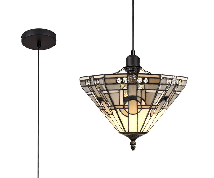 C-Lighting Minster 1 Light Uplighter Pendant E27 With 30cm Tiffany Shade, White/Grey/Black/Clear Crystal - 29415