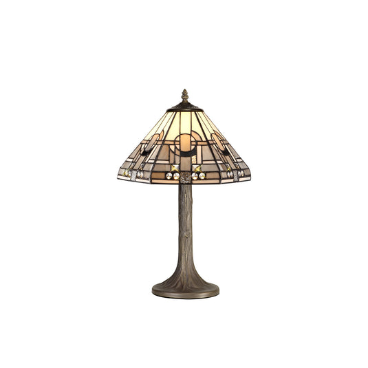 C-Lighting Minster 1 Light Tree Like Table Lamp E27 With 30cm Tiffany Shade, White/Grey/Black/Clear Crystal/Aged Antique Brass - 29416