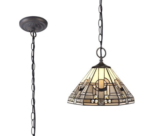 C-Lighting Minster 2 Light Downlighter Pendant E27 With 30cm Tiffany Shade, White/Grey/Black/Clear Crystal/Aged Antique Brass - 29420