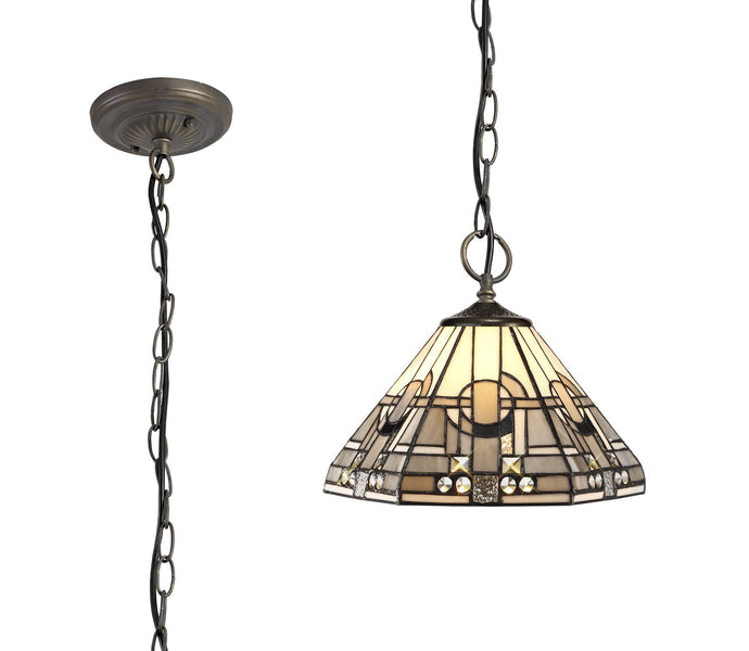 C-Lighting Minster 3 Light Downlighter Pendant E27 With 30cm Tiffany Shade, White/Grey/Black/Clear Crystal/Aged Antique Brass - 29421