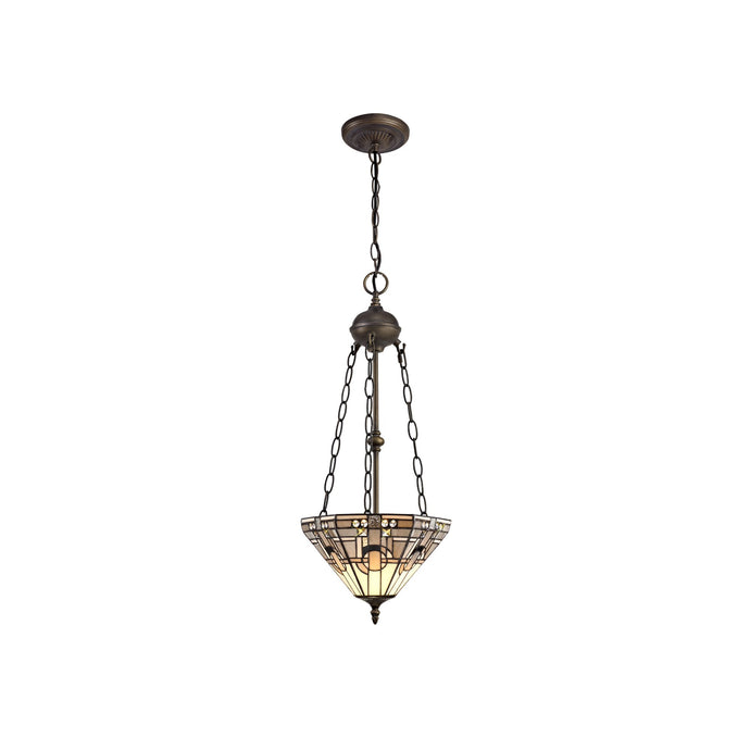 C-Lighting Minster 2 Light Uplighter Pendant E27 With 30cm Tiffany Shade, White/Grey/Black/Clear Crystal/Aged Antique Brass - 29424