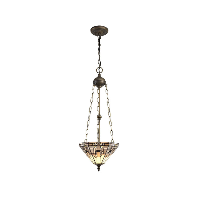 C-Lighting Minster 3 Light Uplighter Pendant E27 With 30cm Tiffany Shade, White/Grey/Black/Clear Crystal/Aged Antique Brass - 29425