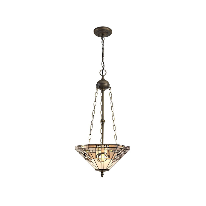 C-Lighting Minster 3 Light Uplighter Pendant E27 With 40cm Tiffany Shade, White/Grey/Black/Clear Crystal/Aged Antique Brass - 29433