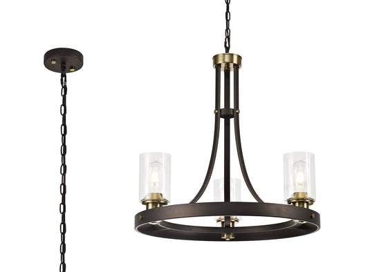 C-Lighting Moles Pendant 3 Light E27, Brown Oxide/Bronze With Clear Glass Shades - 29018