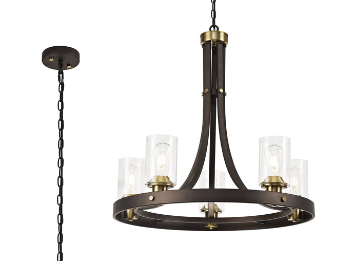 C-Lighting Moles Pendant 5 Light E27, Brown Oxide/Bronze With Clear Glass Shades - 29019
