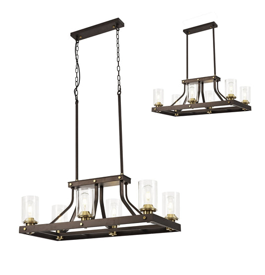 C-Lighting Moles Linear Pendant 6 Light E27, Brown Oxide/Bronze With Clear Glass Shades - 29020
